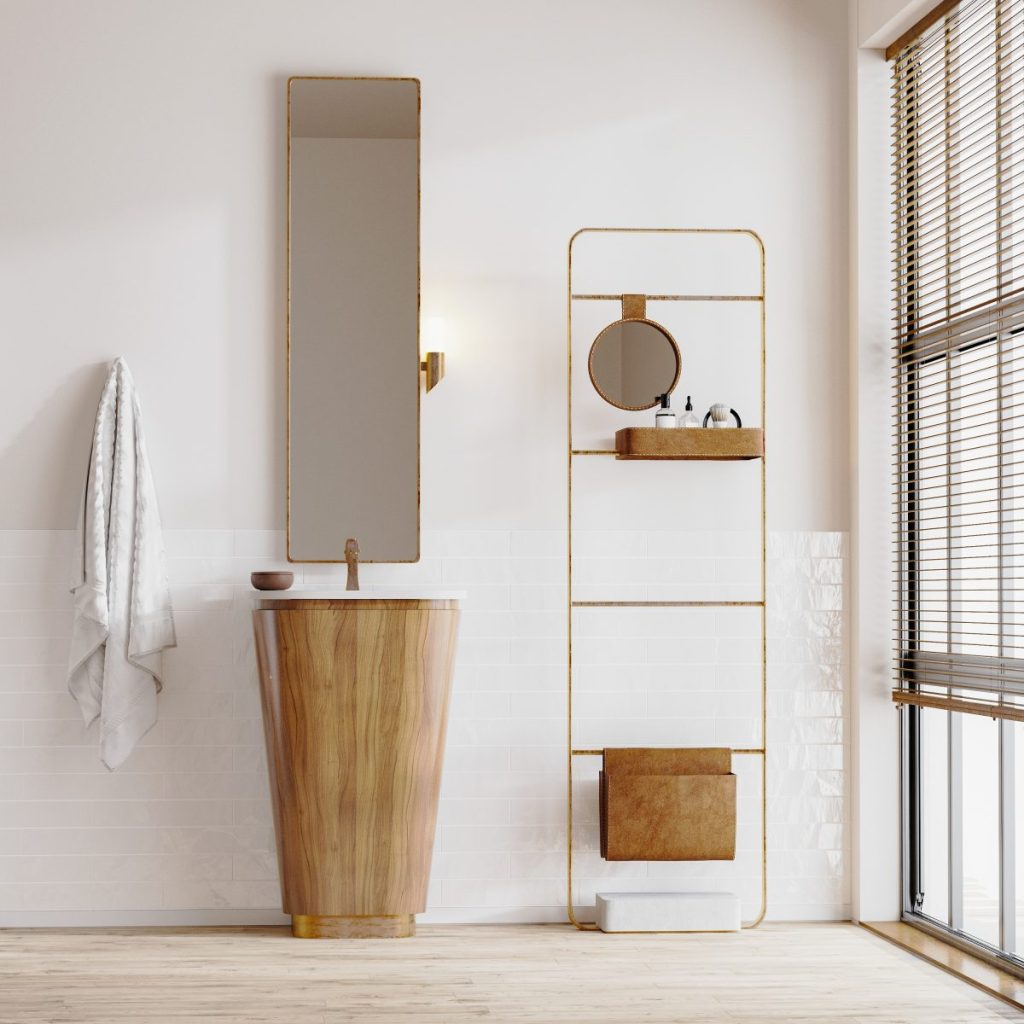 Novým trendom je biela kúpeľňa s drevenými prvkami